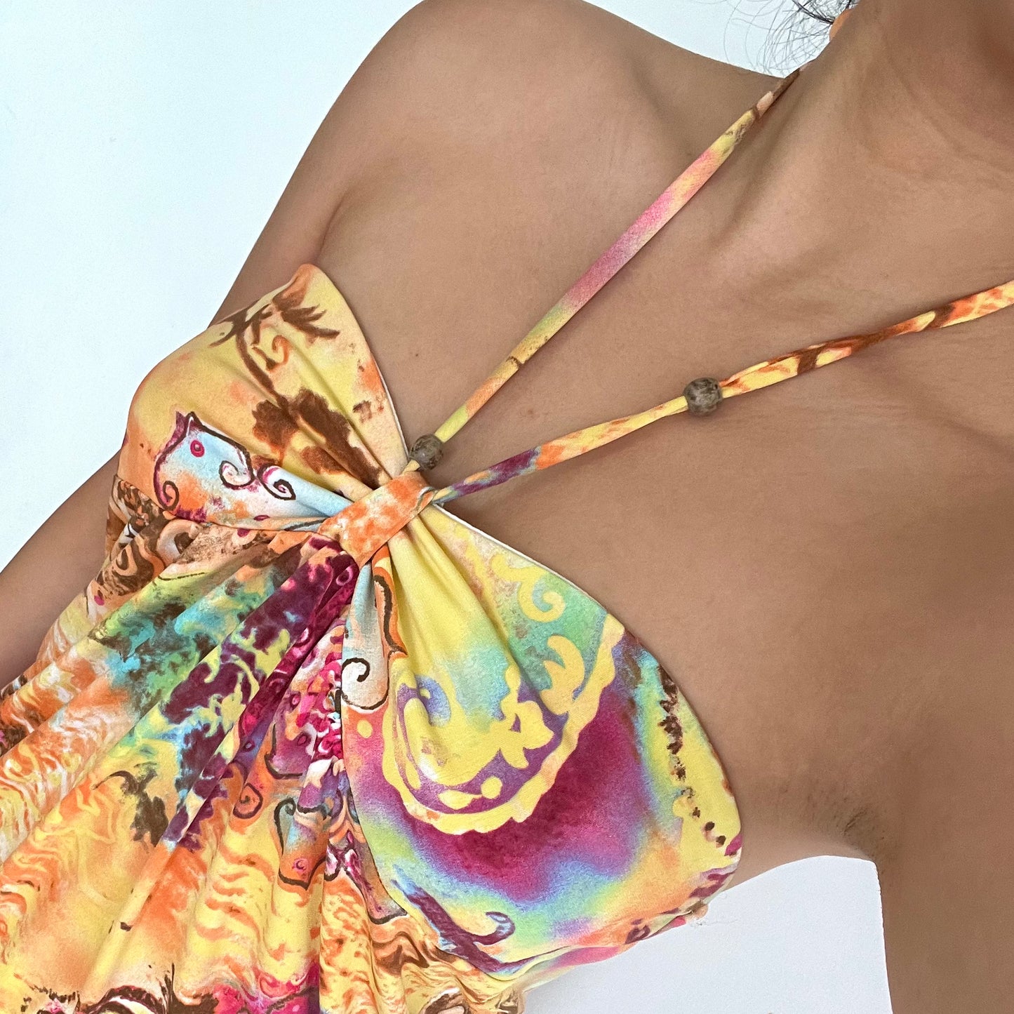 Orange Patterned Tie Neck Halter Top - Zoehify