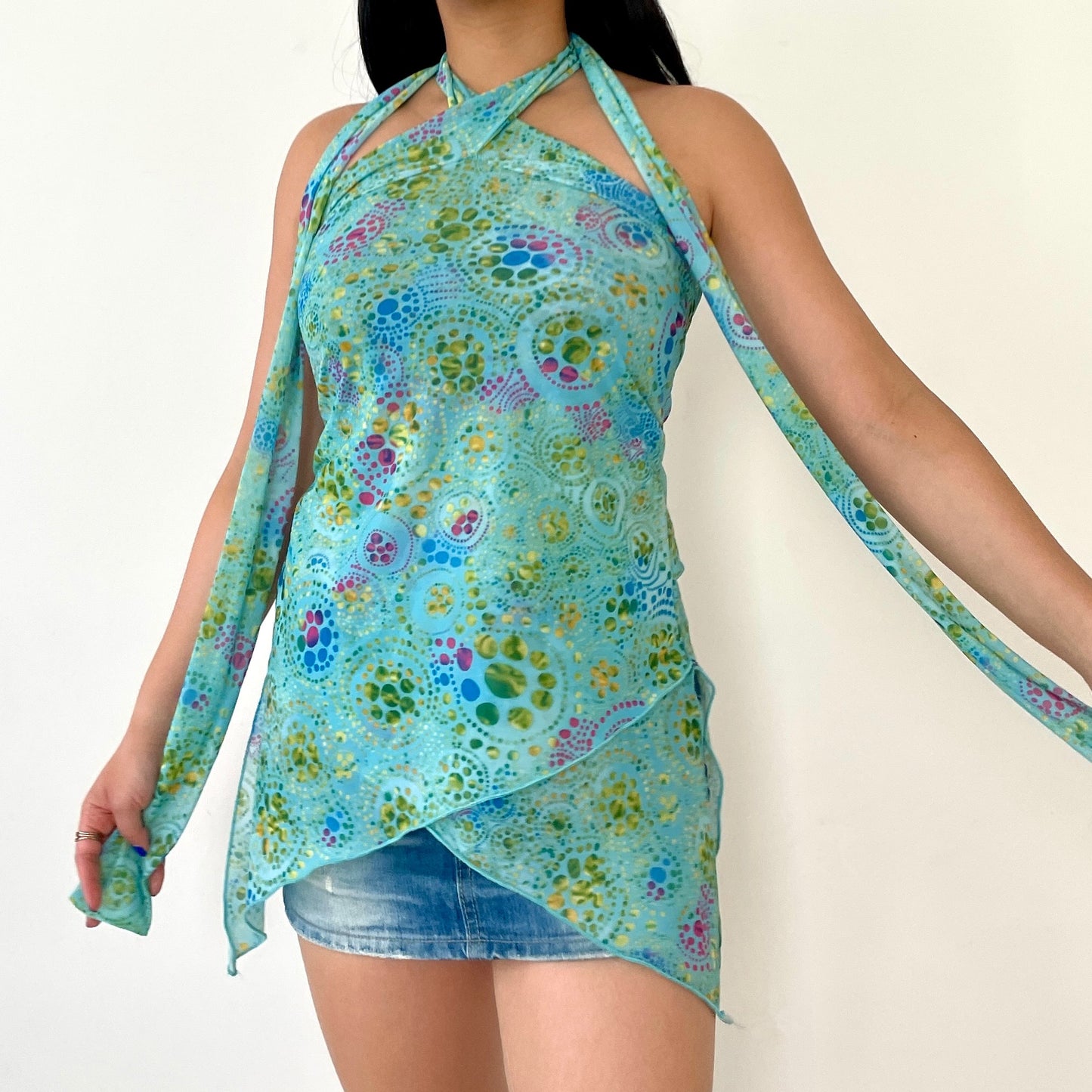 Blue Halter Tie Neck Top - Zoehify