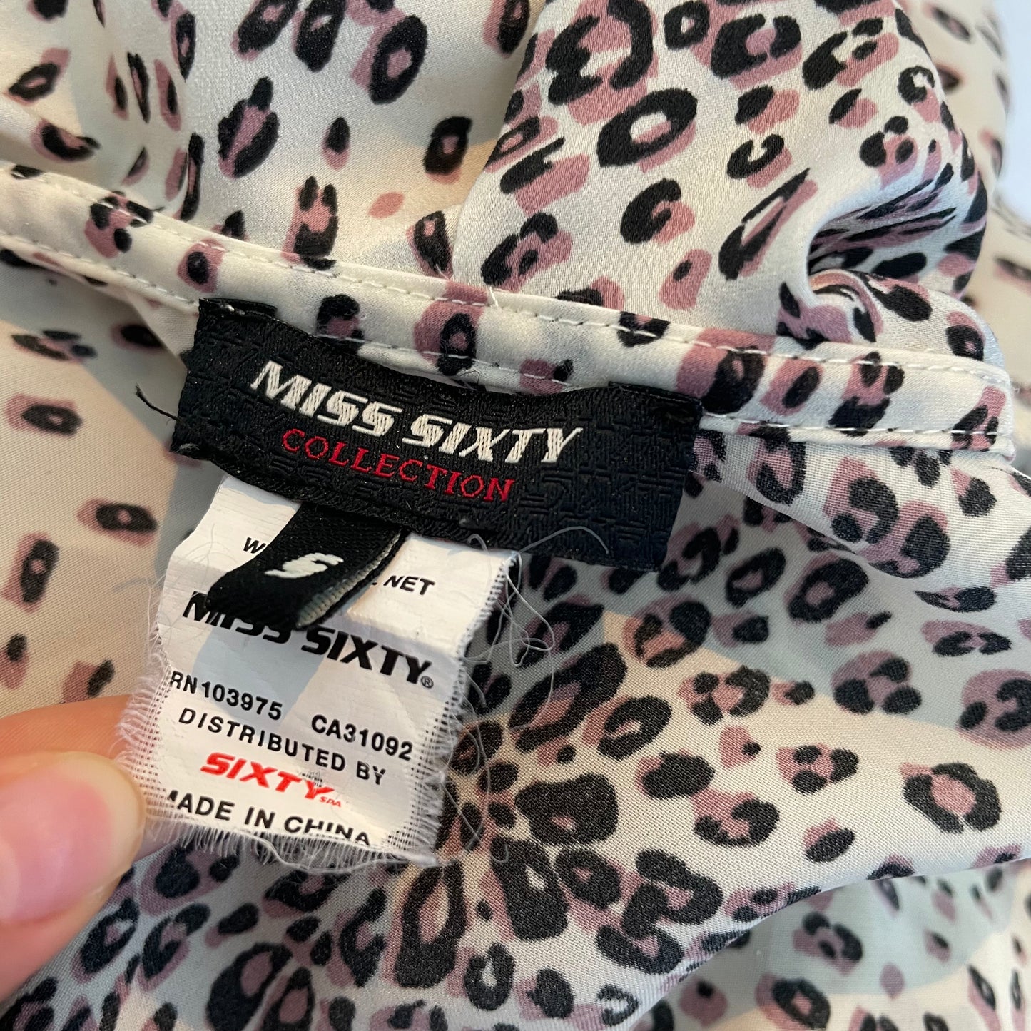 Miss Sixty Pink & White Leopard Print Ruffle Collared Blouse - Zoehify