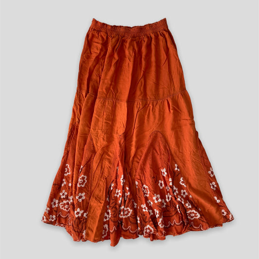 Burnt Orange Floral Midi Skirt