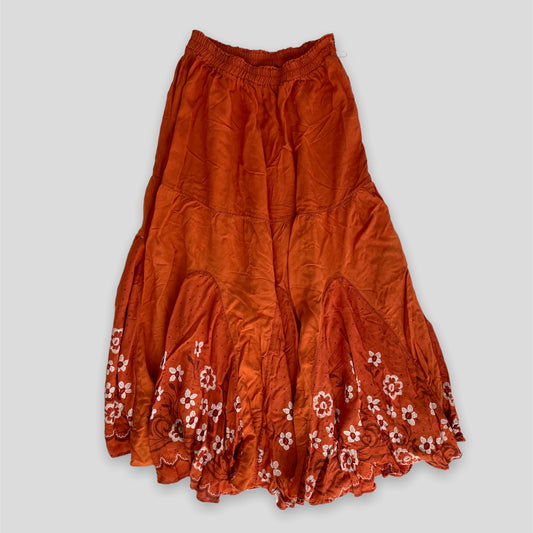 Burnt Orange Floral Midi Skirt