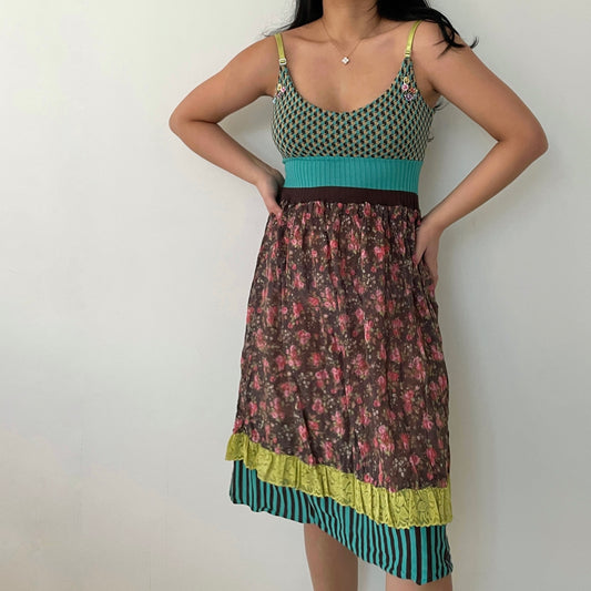 Mariagrazia Panizzi Turquoise and Brown Floral Knit Lace Sundress - Small/Medium