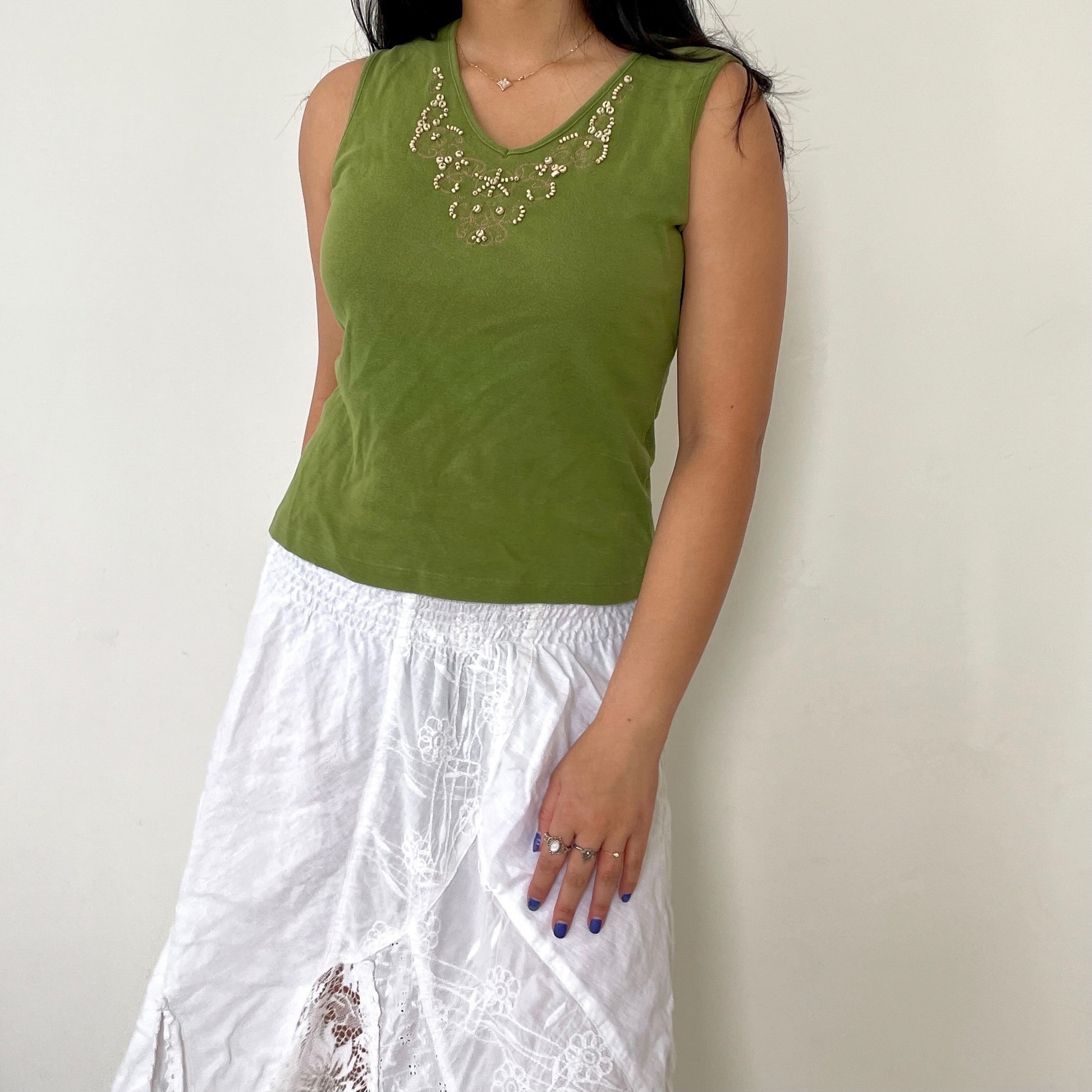 Green Beaded Vest Top - Zoehify