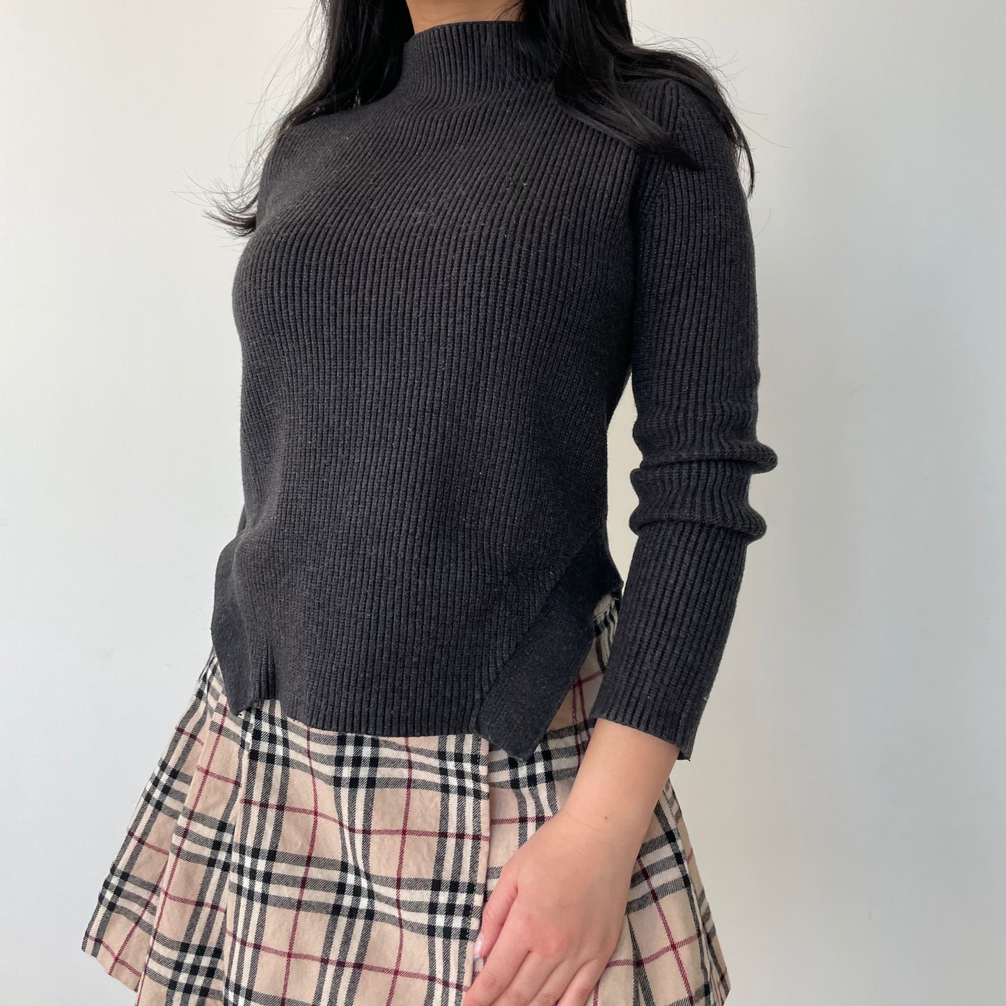 Zara Dark Grey Mock Neck Knit Jumper - X-Small