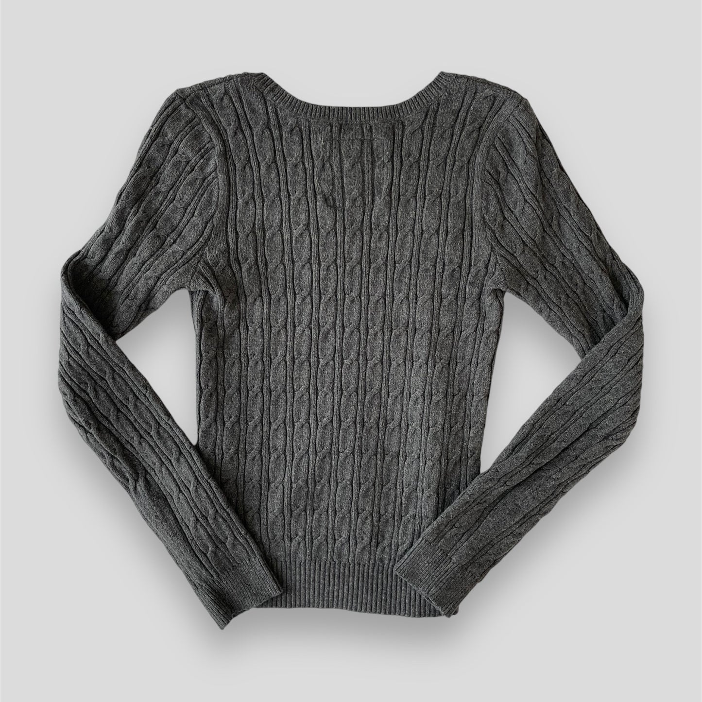2000s Hollister Grey Cable Knit Crewneck Jumper - Small