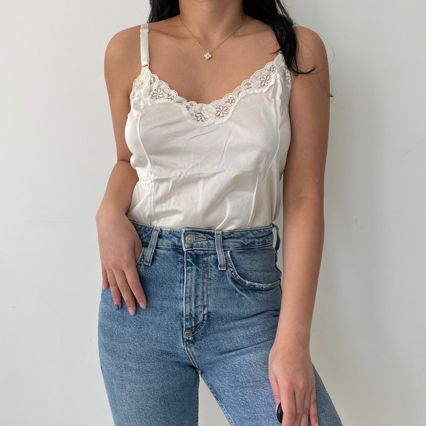 Vintage White Lace Lingerie Cami Top - Medium/Large