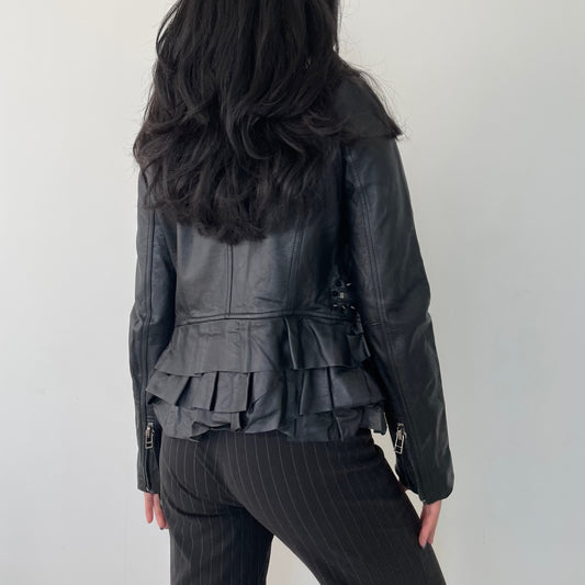 Black Studded Leather Moto Jacket - X-Small