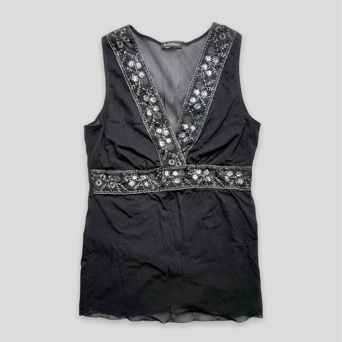 Y2K Black Beaded Mesh Top - Zoehify