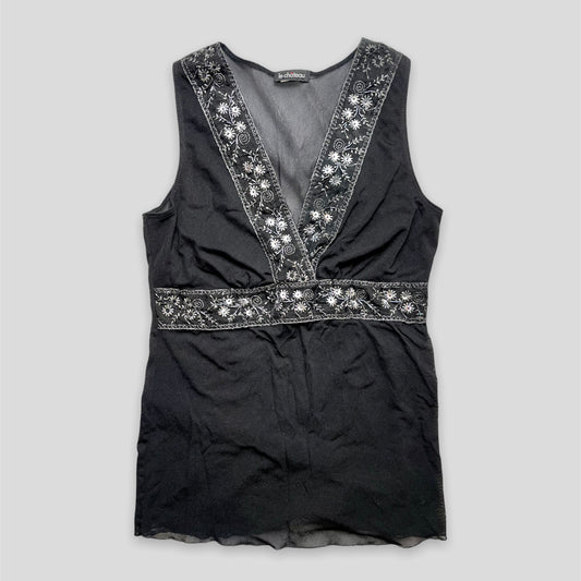Y2K Black Beaded Mesh Top - Zoehify