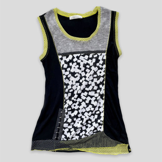 Black and Green Contrast Stitching Tank Top - Zoehify