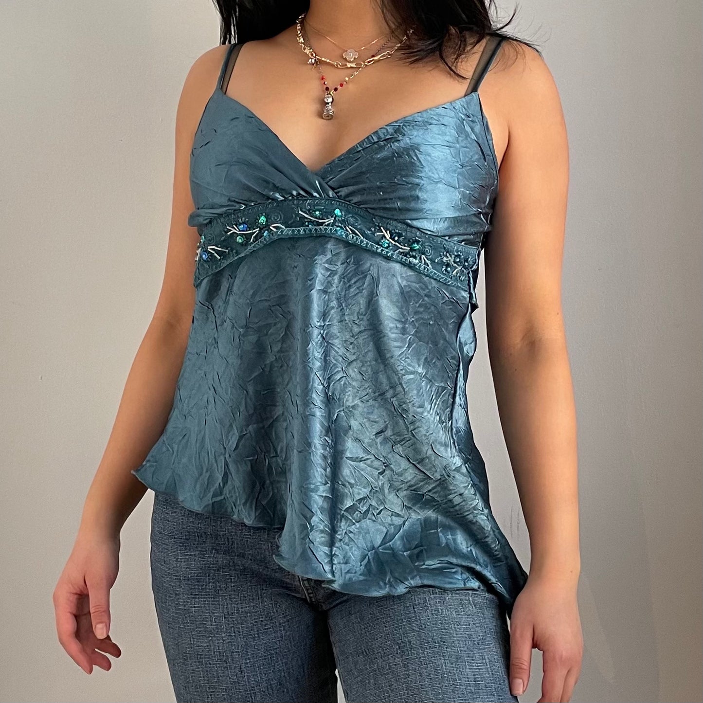 Y2K Style Blue Satin Cami Top - Zoehify