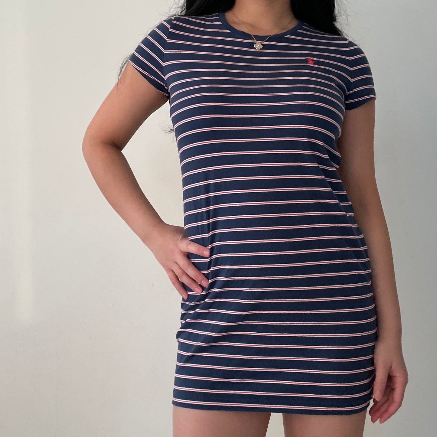 Polo Ralph Lauren Navy, Pink, & White Striped T Shirt Dress - Small