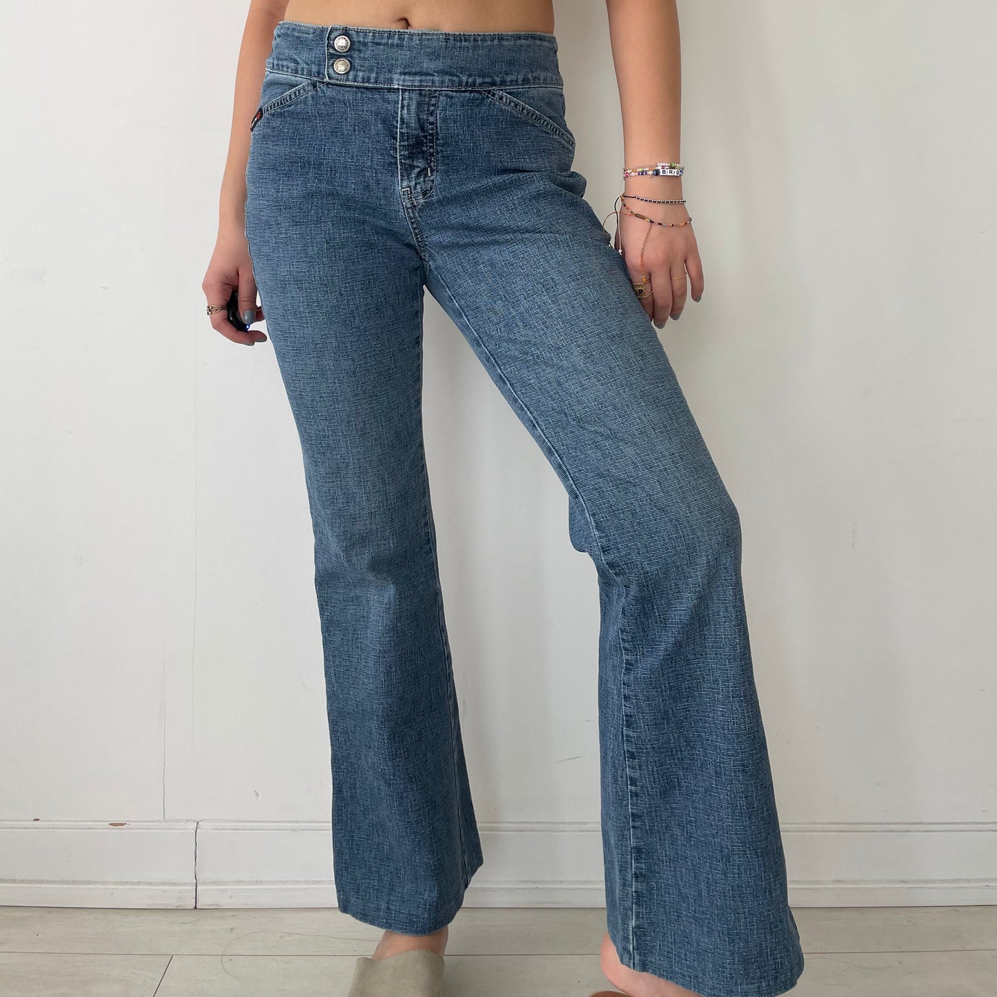 Point Zero Medium Wash Mid Rise Kick Flare Jeans