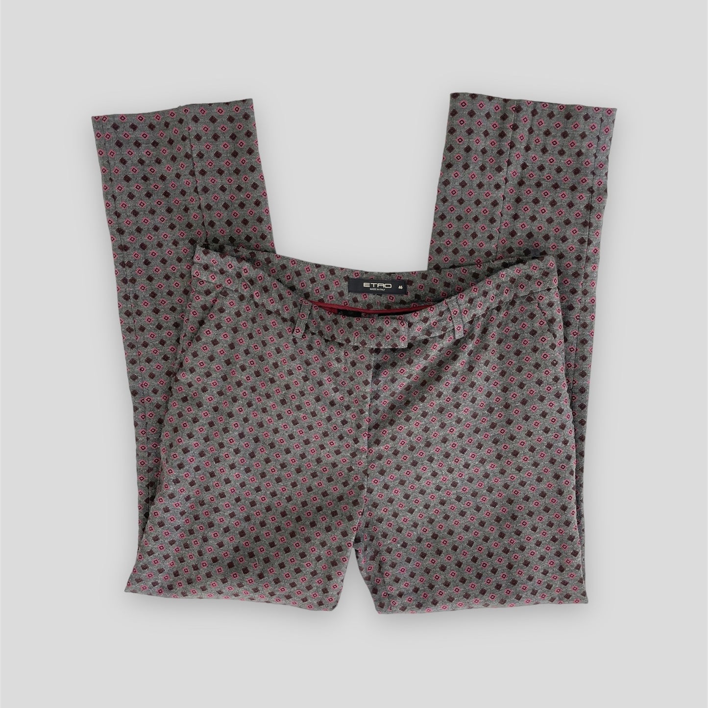 Etro Grey and Pink Diamond Printed Straight Leg Trousers - IT 46/W33/Large