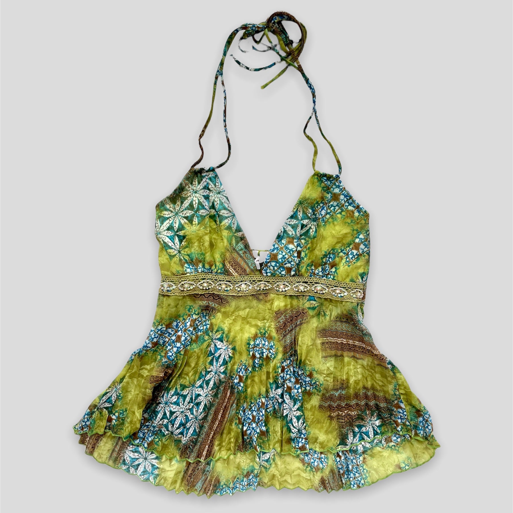Green Pleated Halter Tie Neck Top - Zoehify