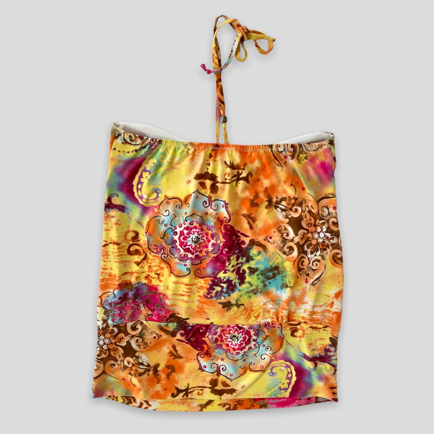 Orange Patterned Tie Neck Halter Top - Zoehify