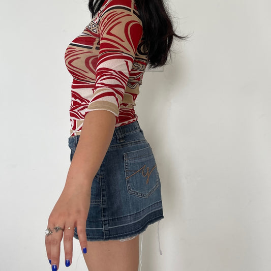 Red Patterned Micro Mesh 3/4 Sleeve Top - Zoehify