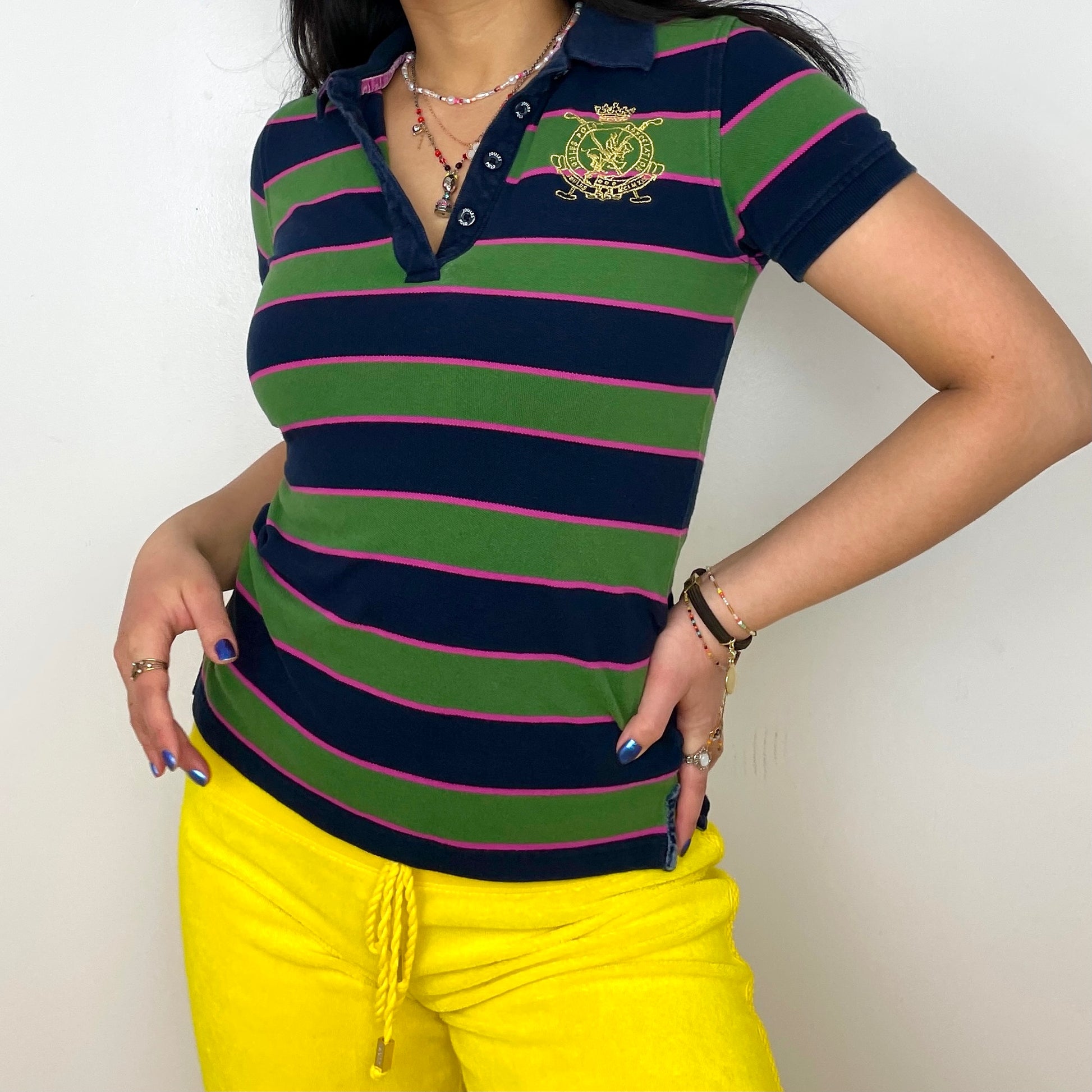 Green and Navy Striped Polo Tee - Zoehify