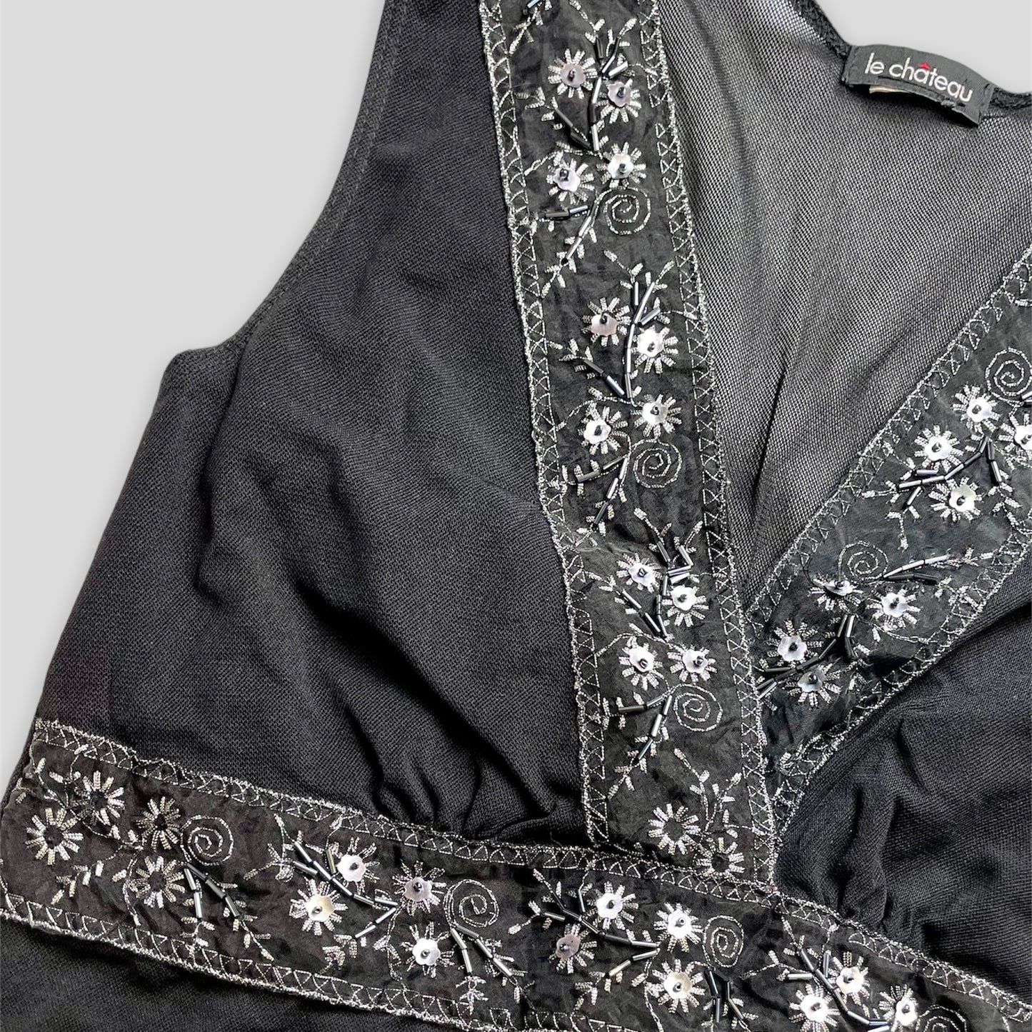 Y2K Black Beaded Mesh Top - Zoehify