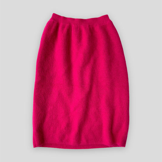 Vintage 1990s Yves Saint Laurent Hot Pink Mohair, Silk, and Wool Midi Skirt - X-Small