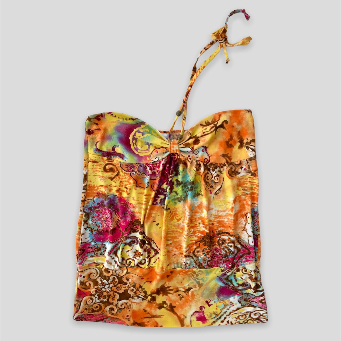 Orange Patterned Tie Neck Halter Top - Zoehify