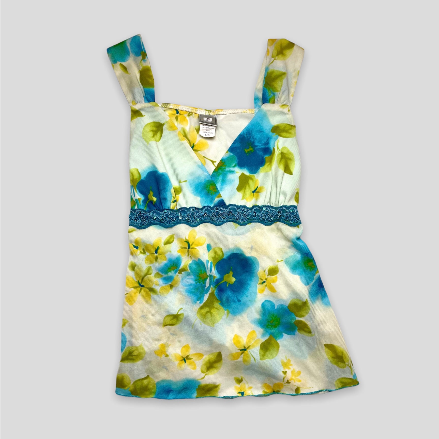 Blue Floral Mesh Tank Top - Zoehify
