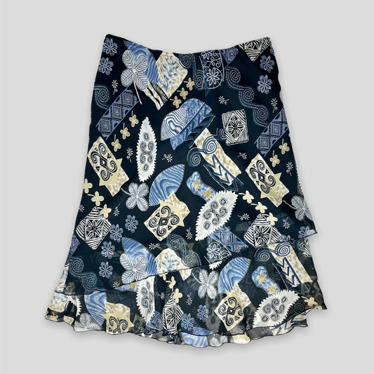 Navy Patterned Midi Skirt - Zoehify