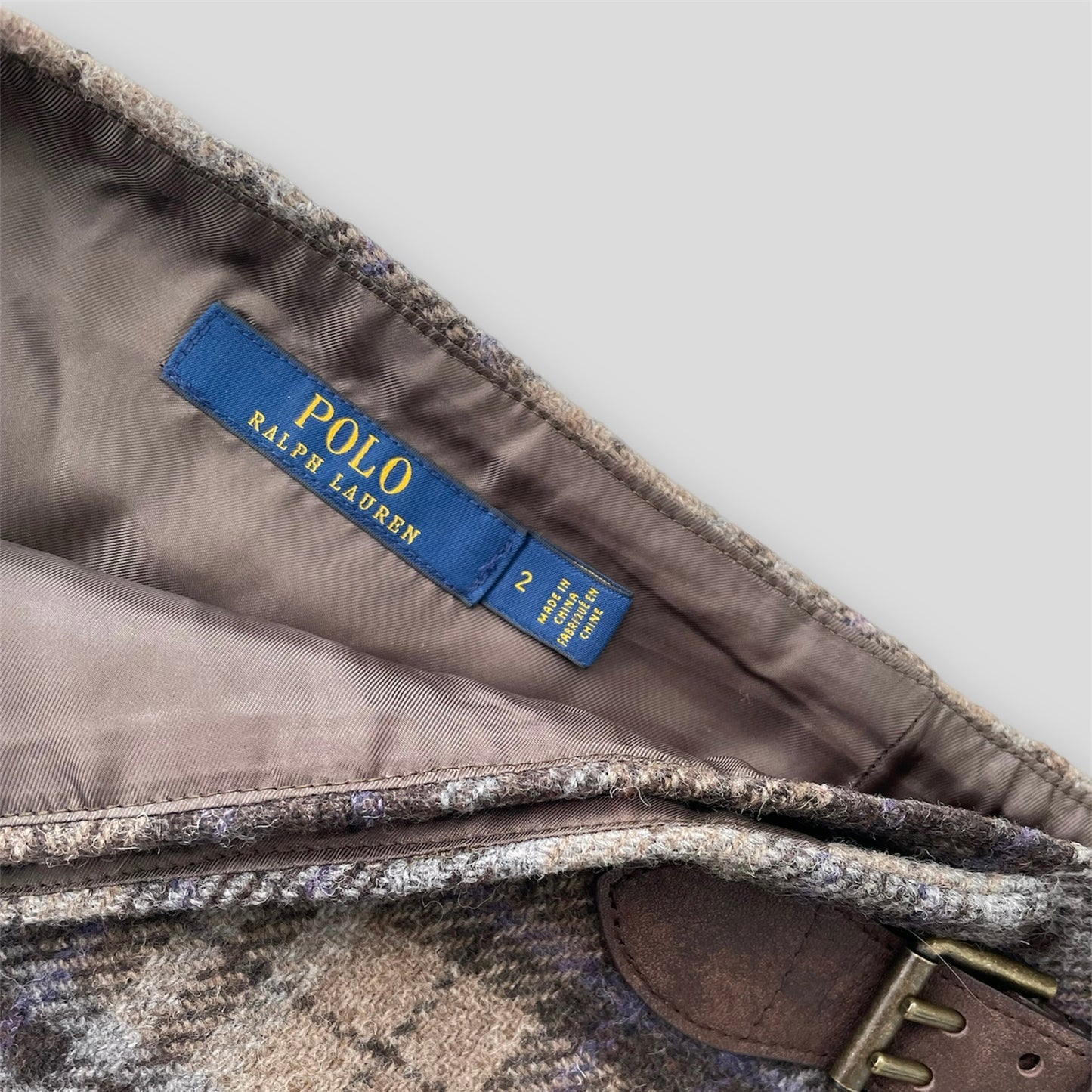 Polo Ralph Lauren Brown and Purple Tartan Wool Mini Skirt - Medium