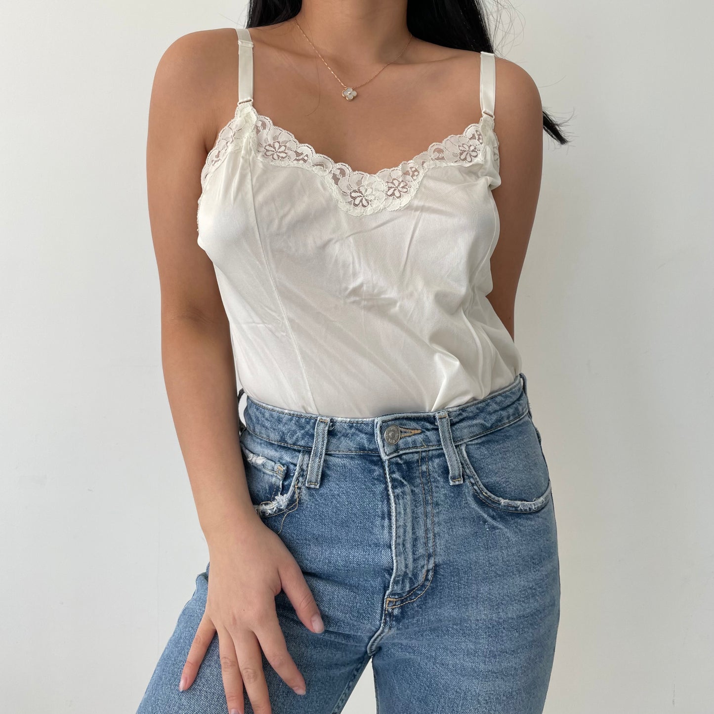 Vintage White Lace Lingerie Cami Top - Medium/Large