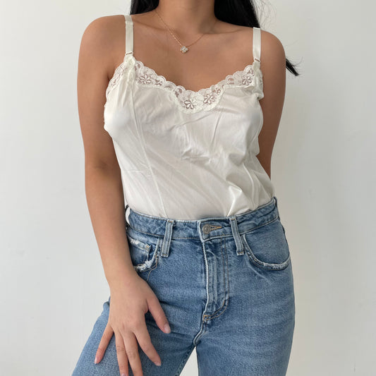 Vintage White Lace Lingerie Cami Top - Medium/Large