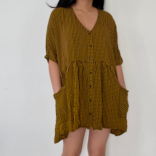 Yellow Zara Gingham Babydoll Tunic - Zoehify
