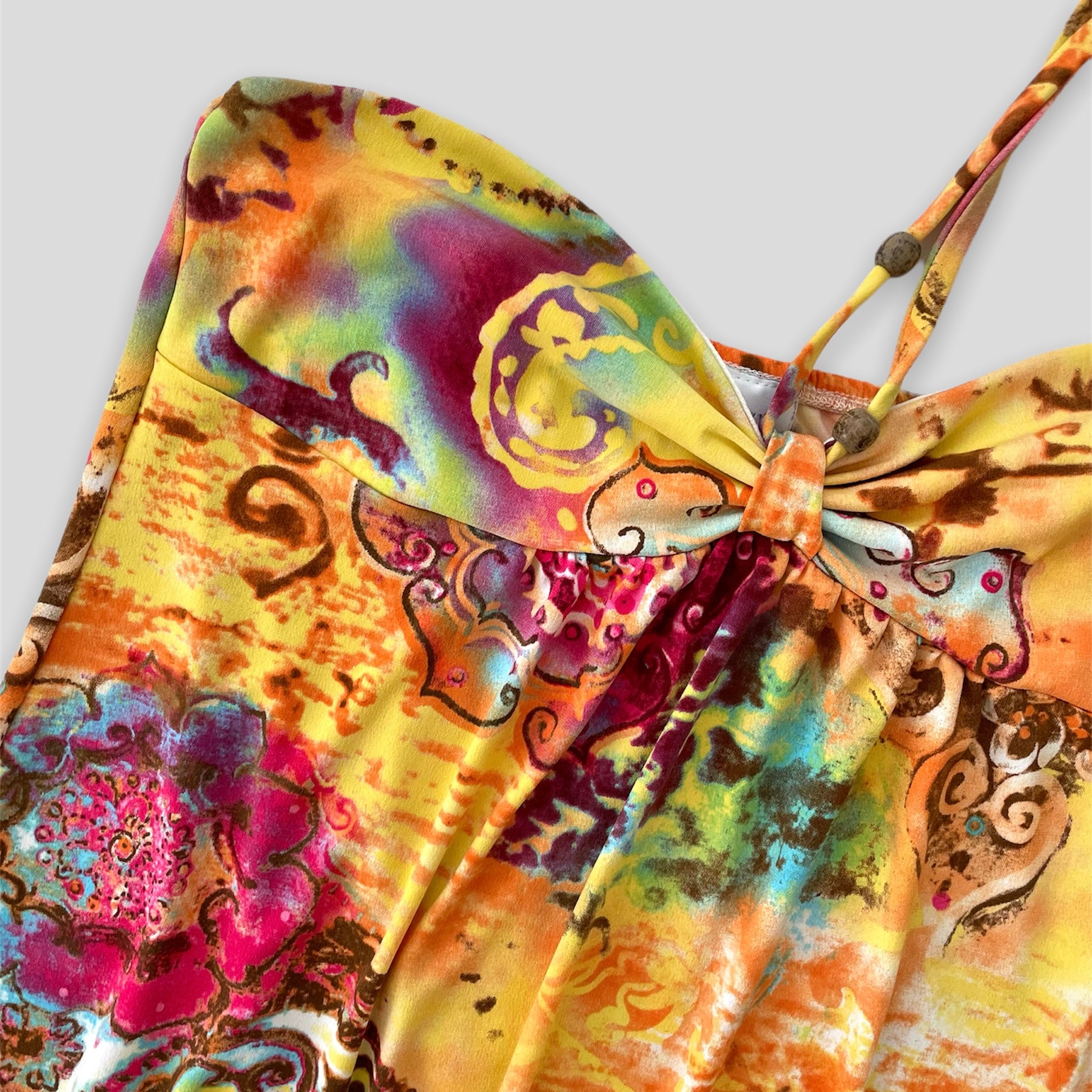 Orange Patterned Tie Neck Halter Top - Zoehify