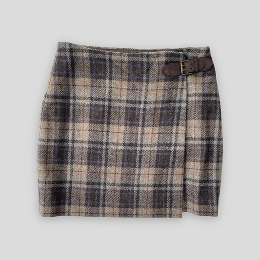 Polo Ralph Lauren Brown and Purple Tartan Wool Mini Skirt - Medium