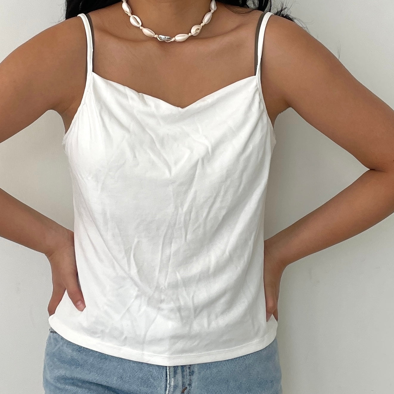 White Heartloom Square Neck Cami Top
