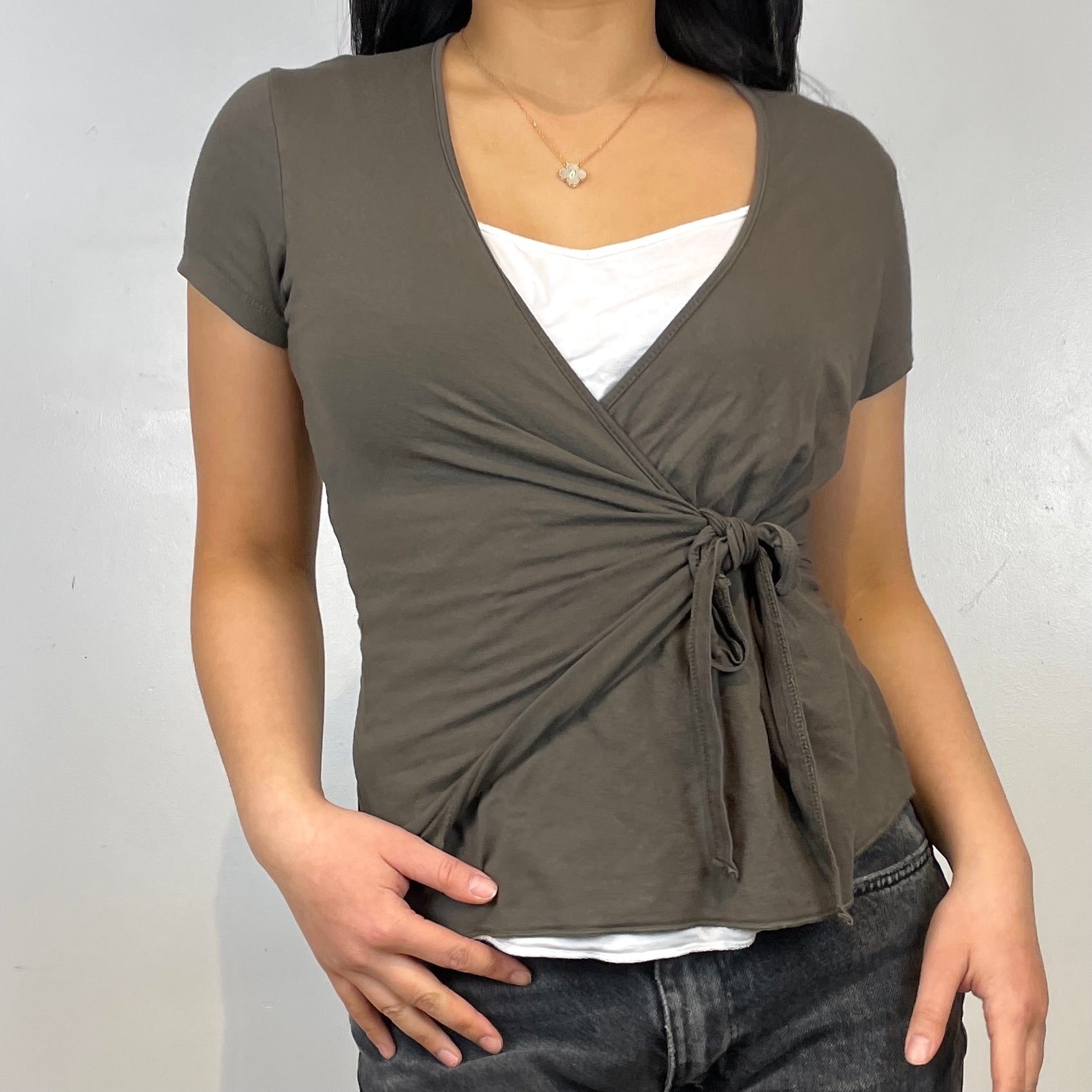 Brown Short Sleeved Wrap Top - Zoehify