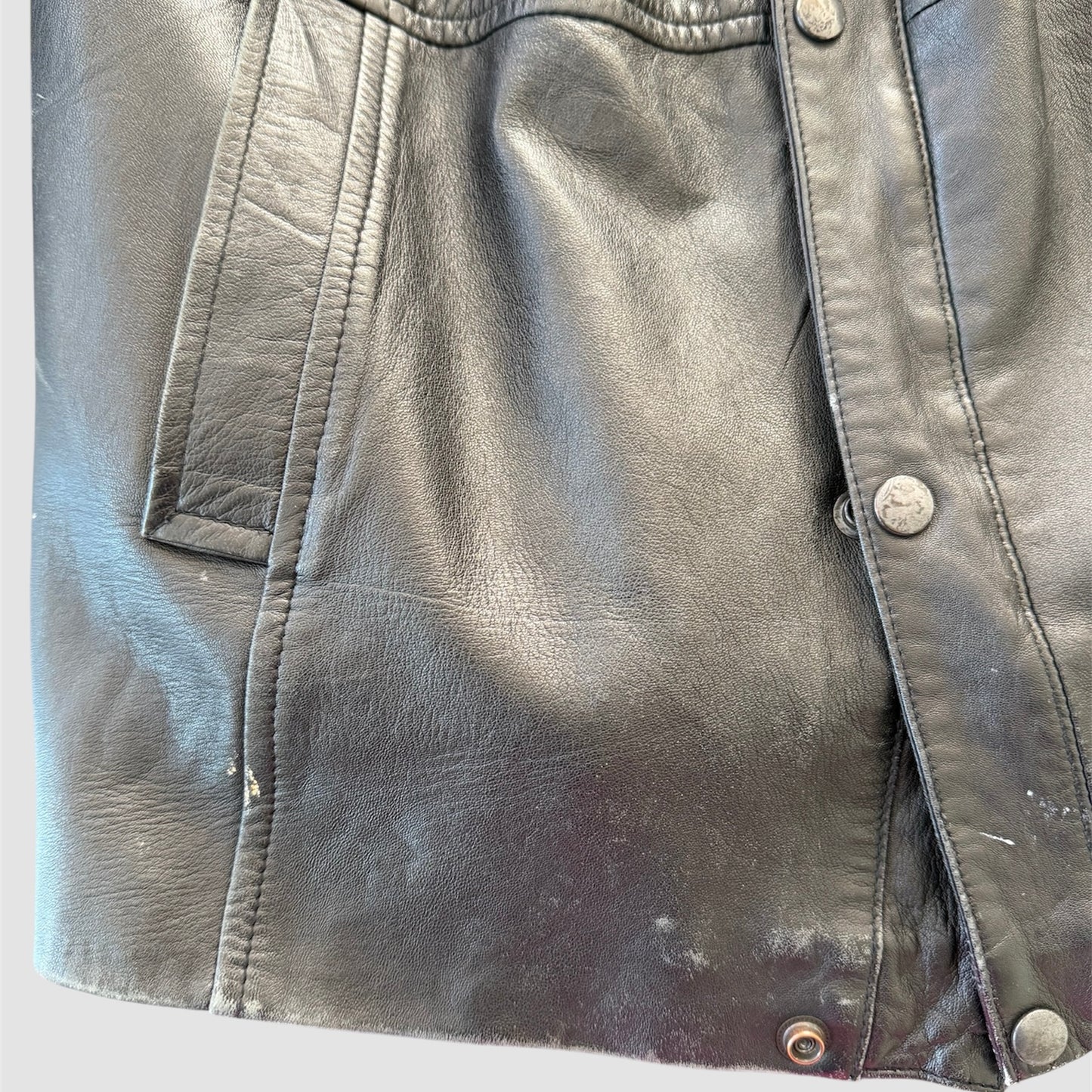 Oversized Black Leather Jacket - Small