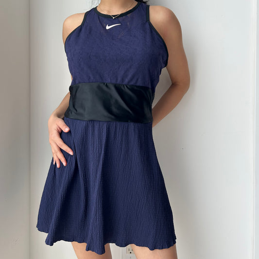 Nike Dark Blue and Black Mesh Racerback Dress - Large