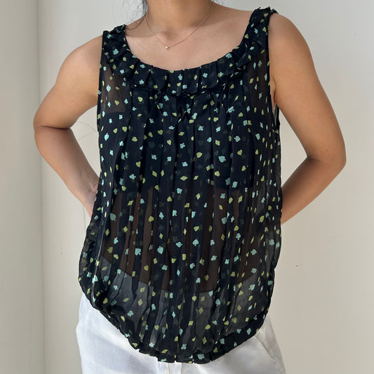 Diane von Furstenberg Black Patterned Silk Tank - Large