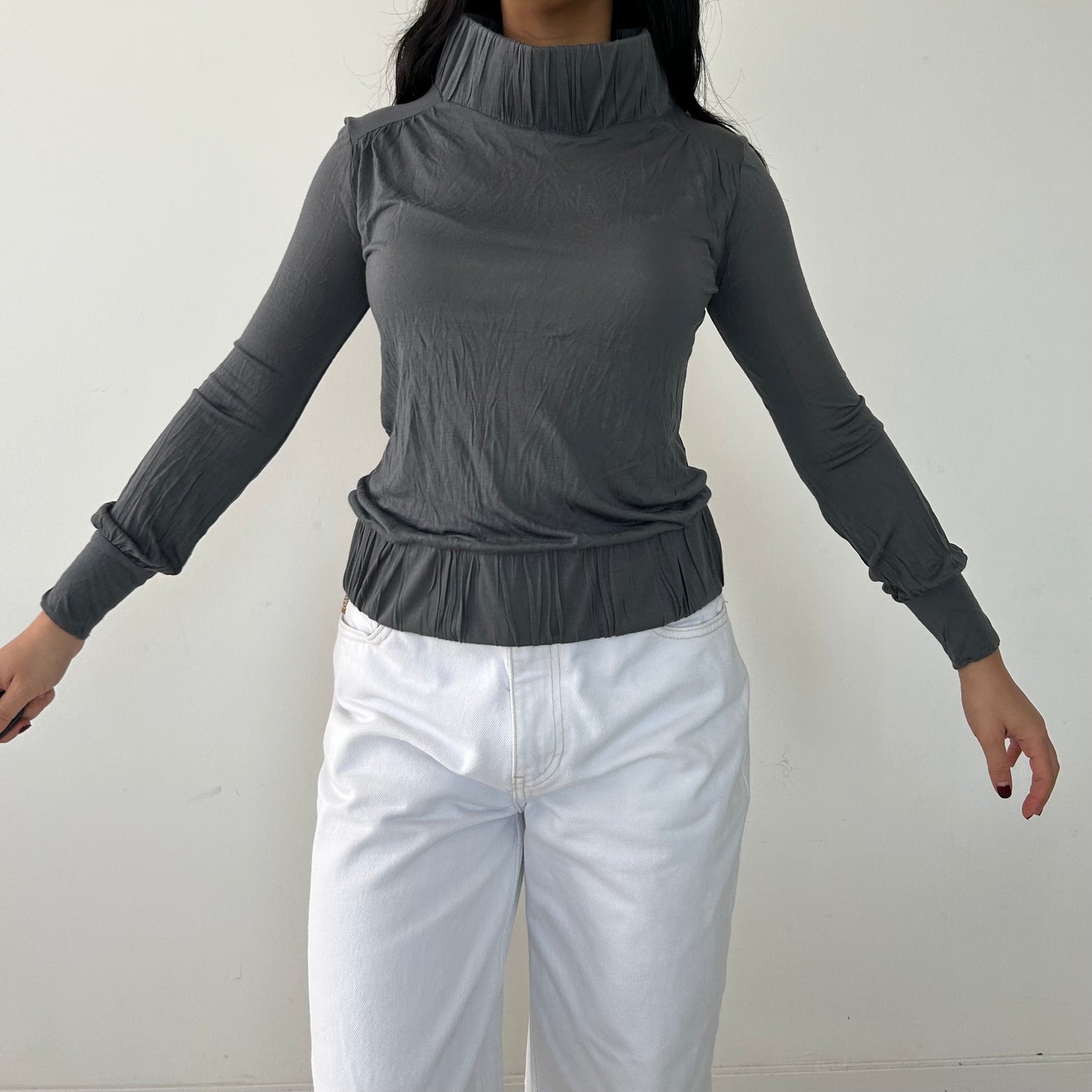 Made in Italy Grey Jersey Turtleneck Top - Medium