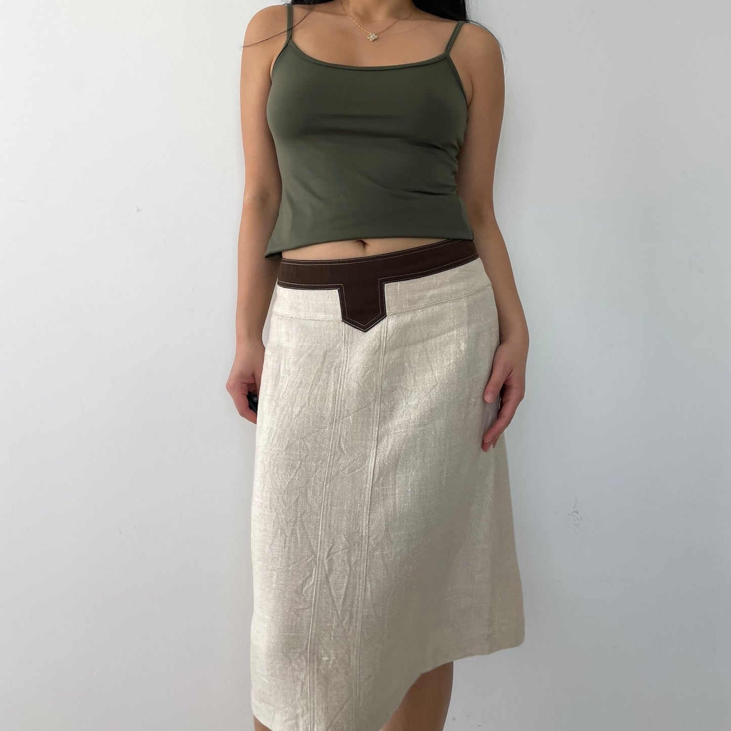 Vintage Beige Linen Skirt - Medium