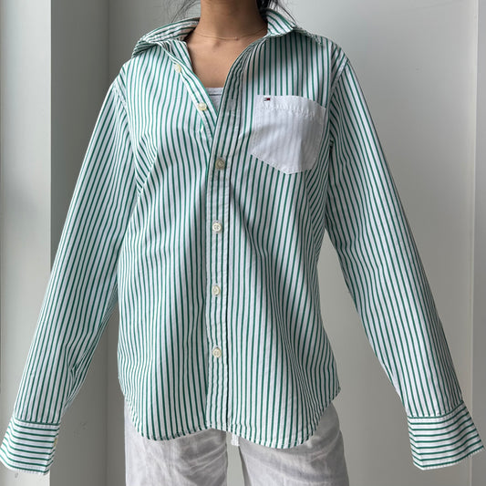 Tommy Hilfiger Green Striped Button Up Shirt - Small