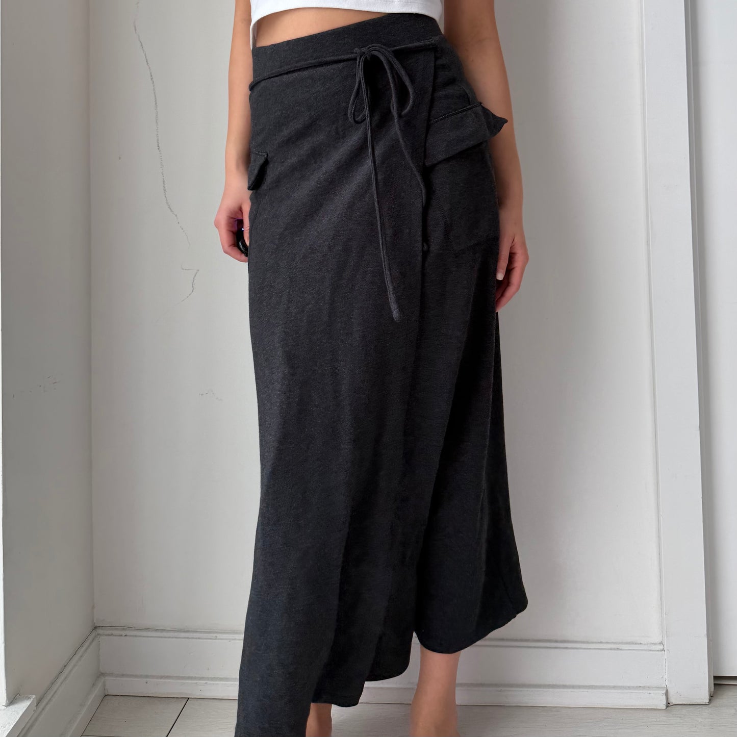 1990s Morgan de Toi Charcoal Midi Wrap Skirt - Small