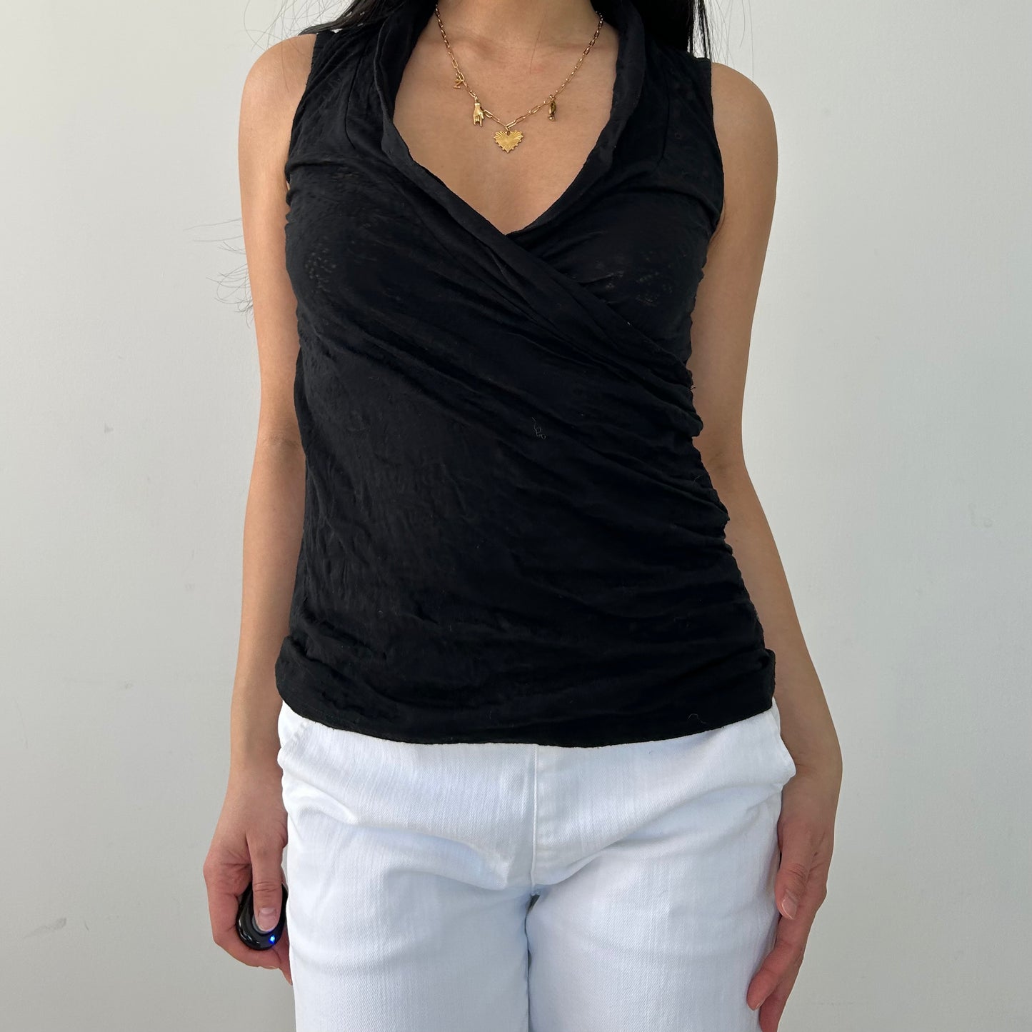 Tristan & Iseut Black Sleeveless Wrap Top - X-Small