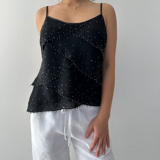 Windsmoor Black Ruffle Beaded Tank - Large