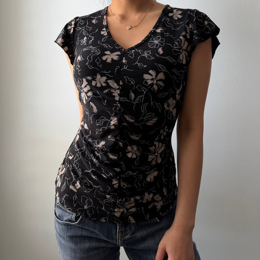 Jacob Black Floral V-Neck Top - Small