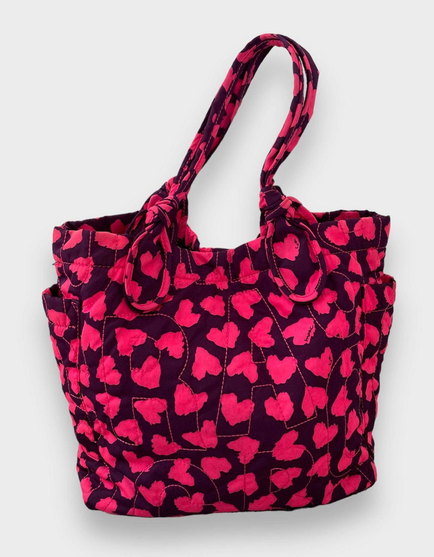 2010 Marc by Marc Jacobs Pink Quilted Heart-Print Nylon Tote