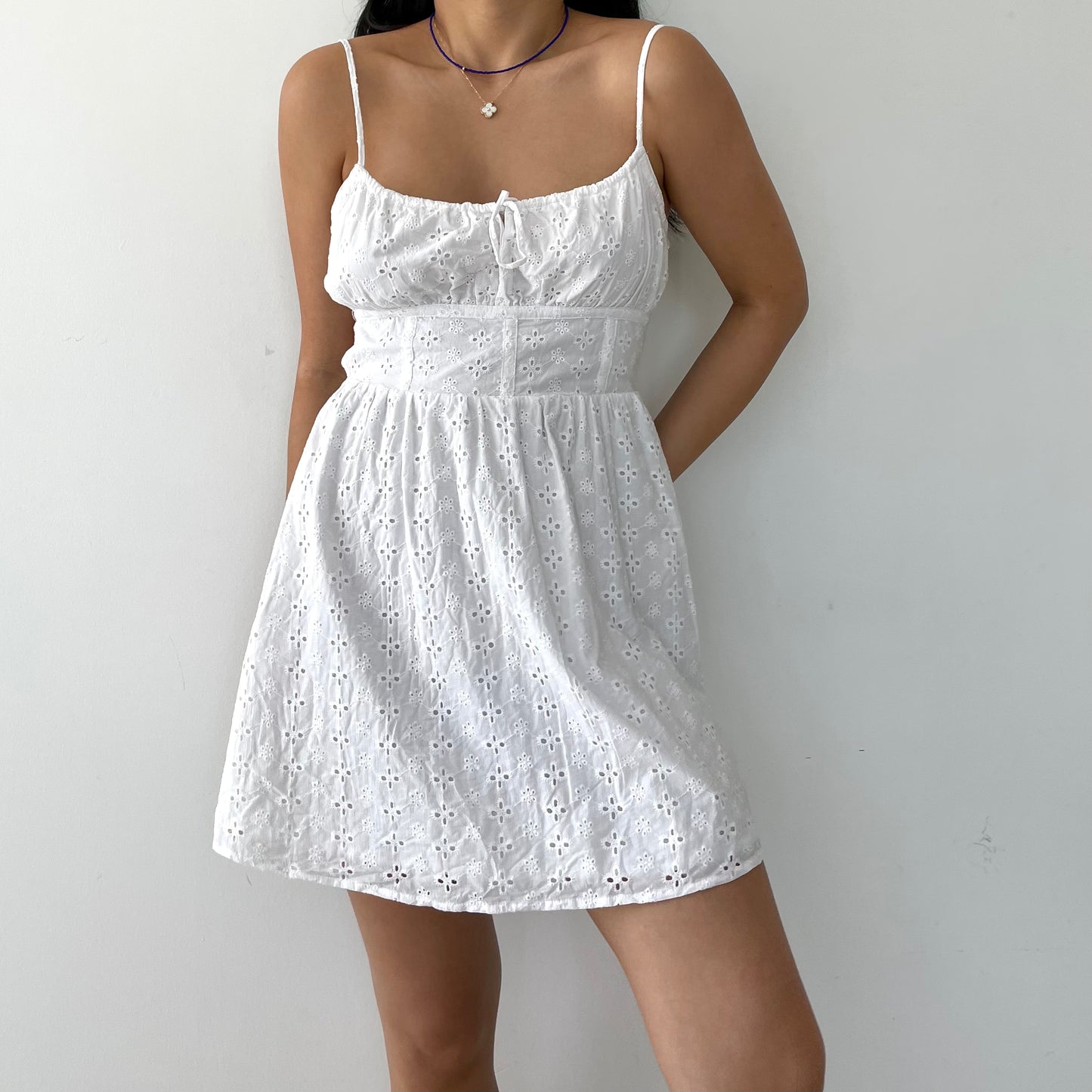 Garage White Broderie Anglaise Strappy Back Mini Sundress - Medium