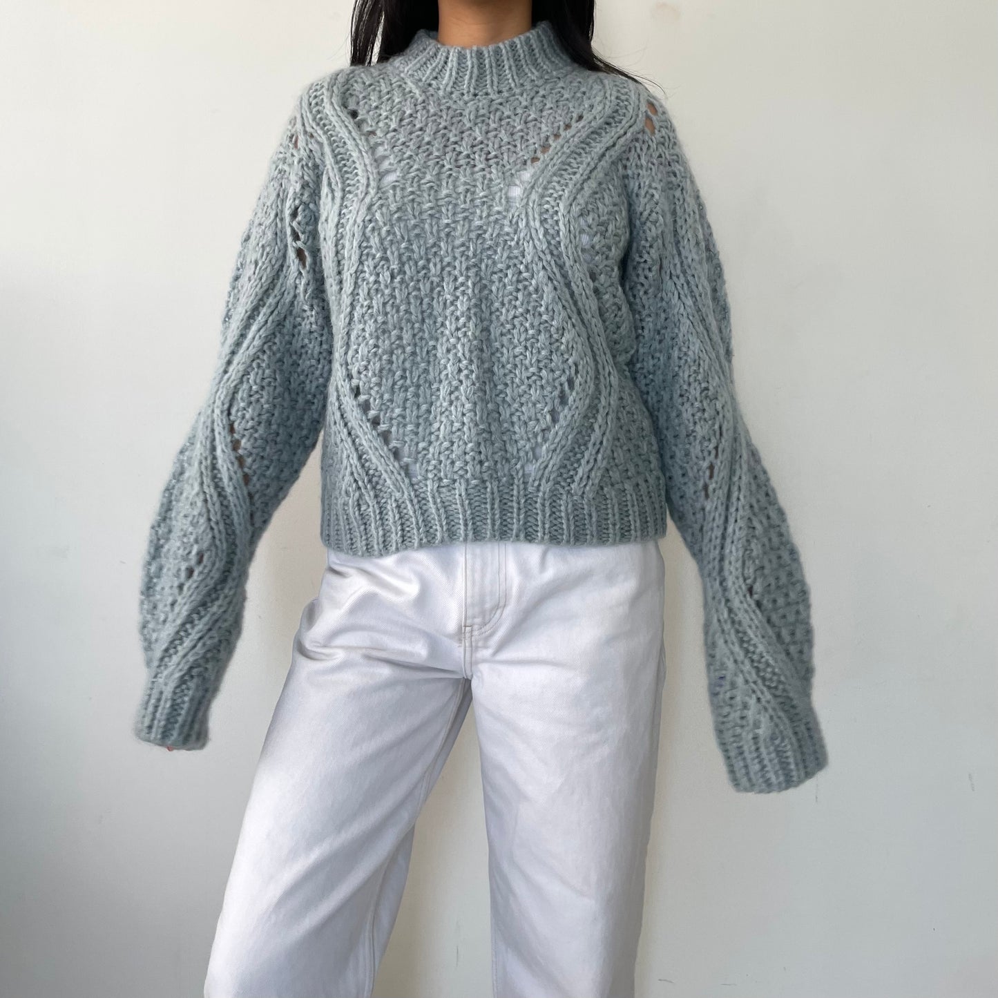 Stine Goya Light Blue Alex Open-Knit Mohair-Blend Sweater - Medium