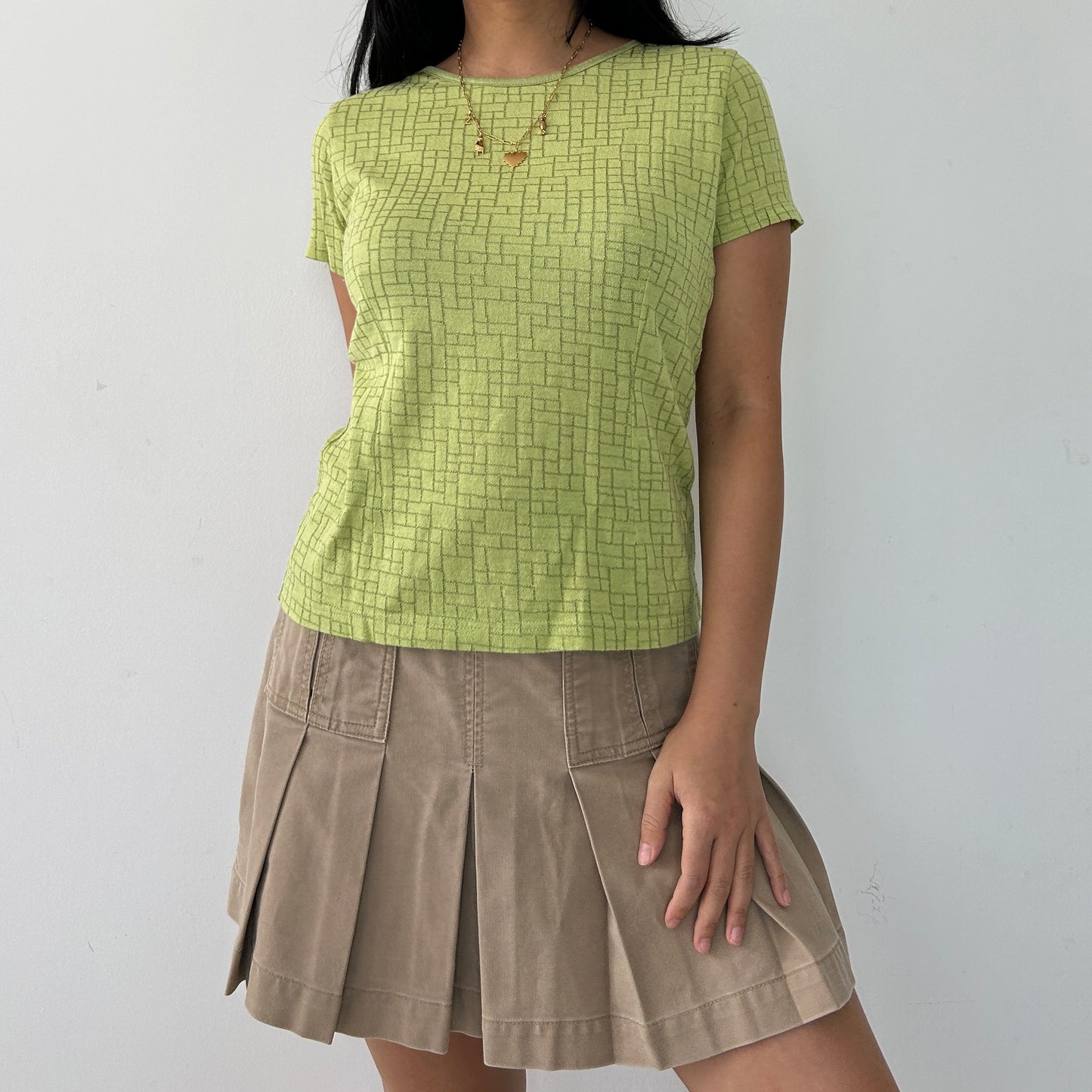 Lime Green Geometric Print Tee - Small