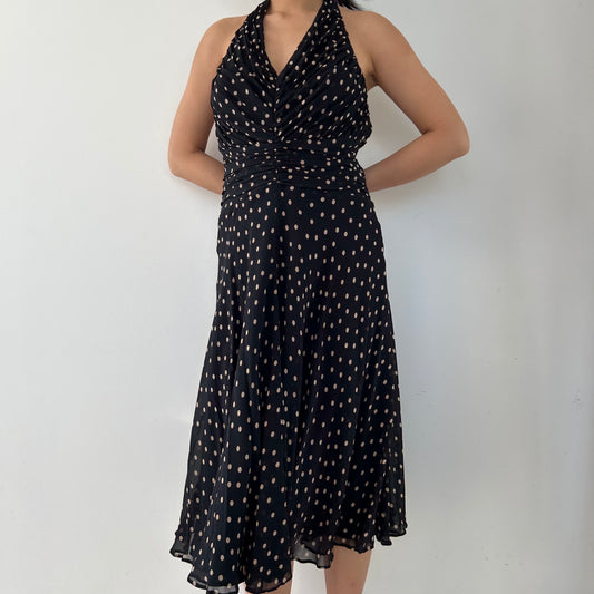 Jones New York Brown Polka Dot Silk Halter Dress - Medium